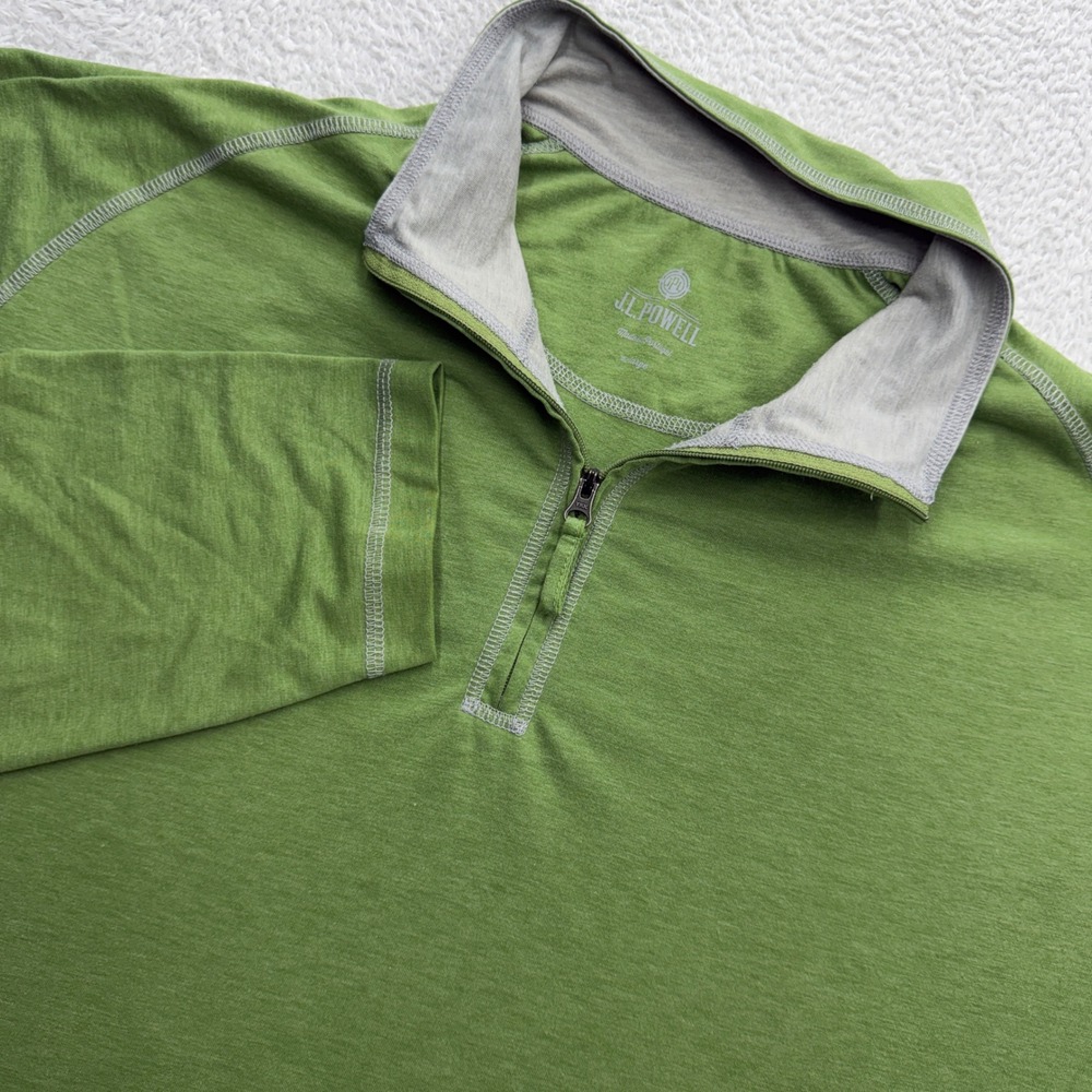 JL Powell Mens XL Green Heathered Quarter Zip Pullover Long Sleeve Mock Neck
